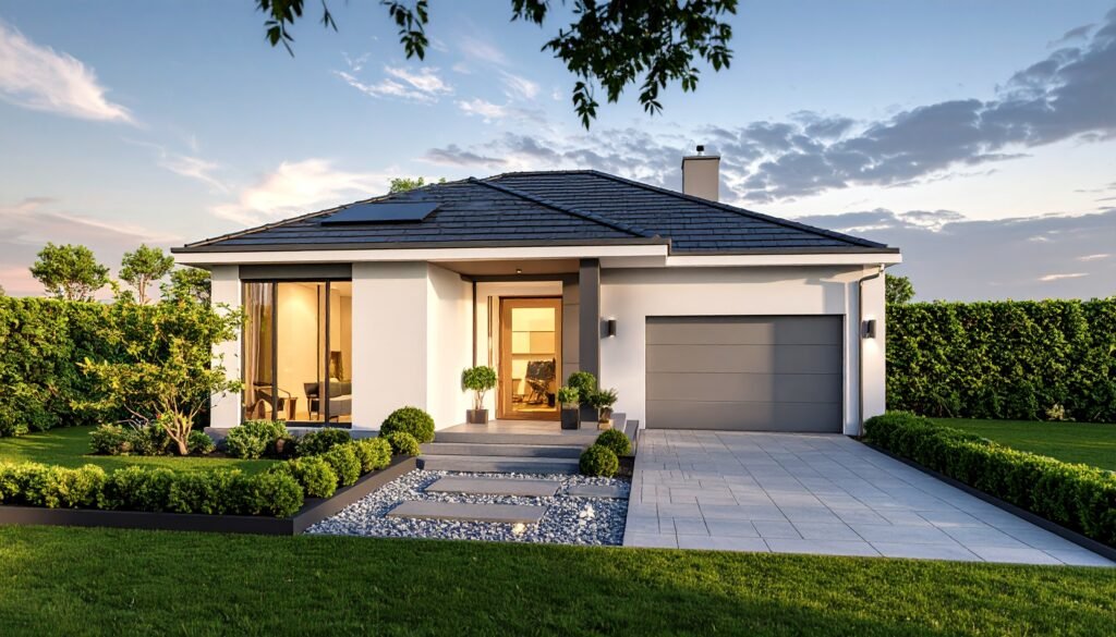 Home firefly improve the attached residential house render with more landscaping, keep the buildin 550579